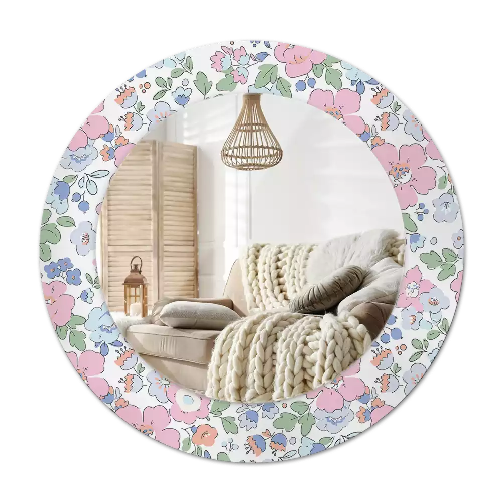 Specchio circolare stampato Fiori colorati