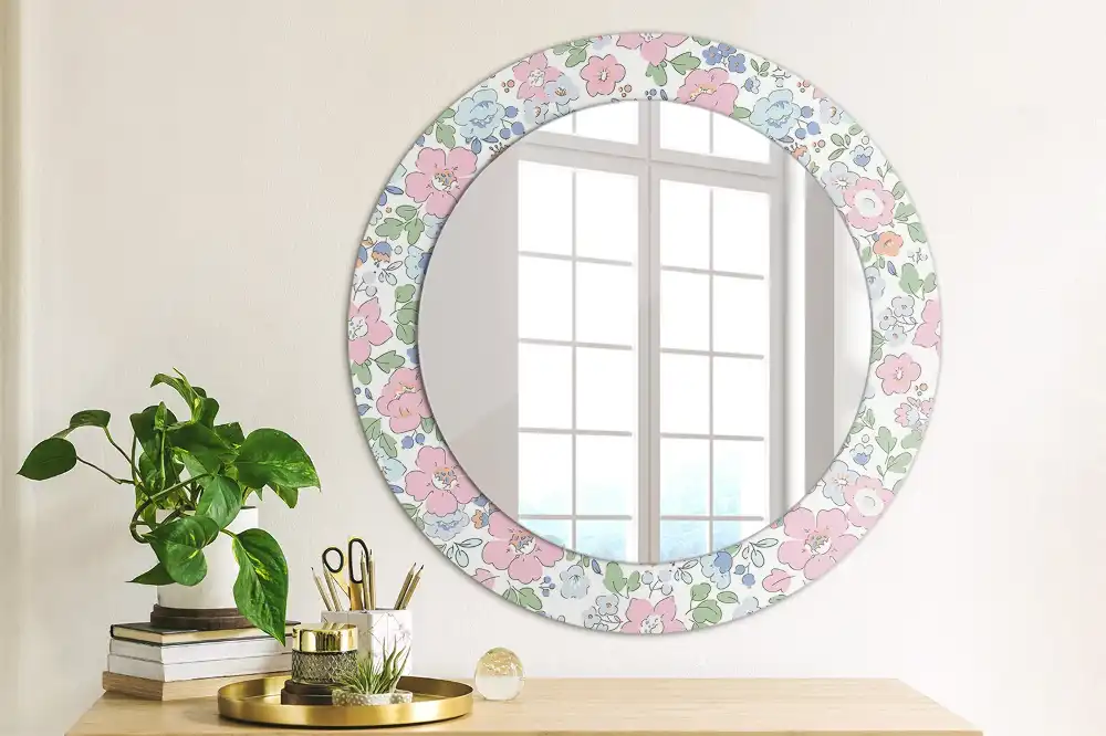 Specchio circolare stampato Fiori colorati