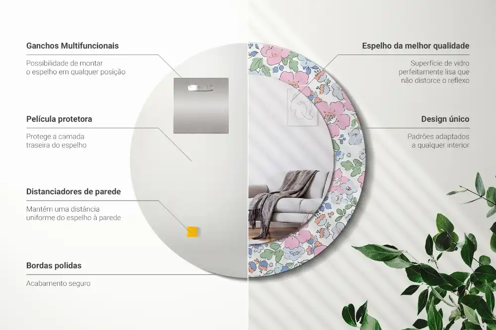 Specchio circolare stampato Fiori colorati