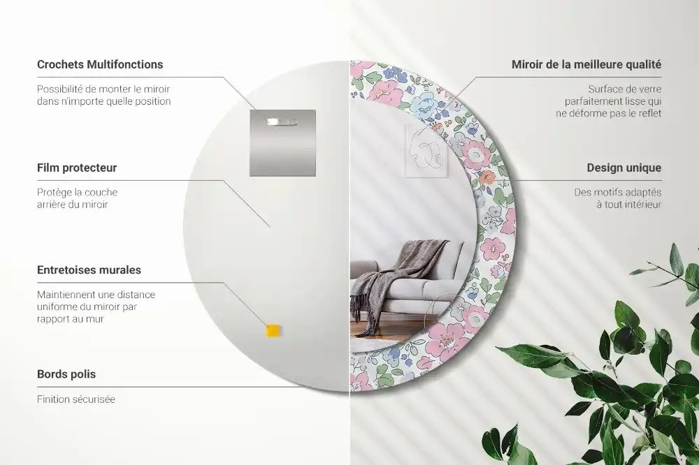 Specchio circolare stampato Fiori colorati