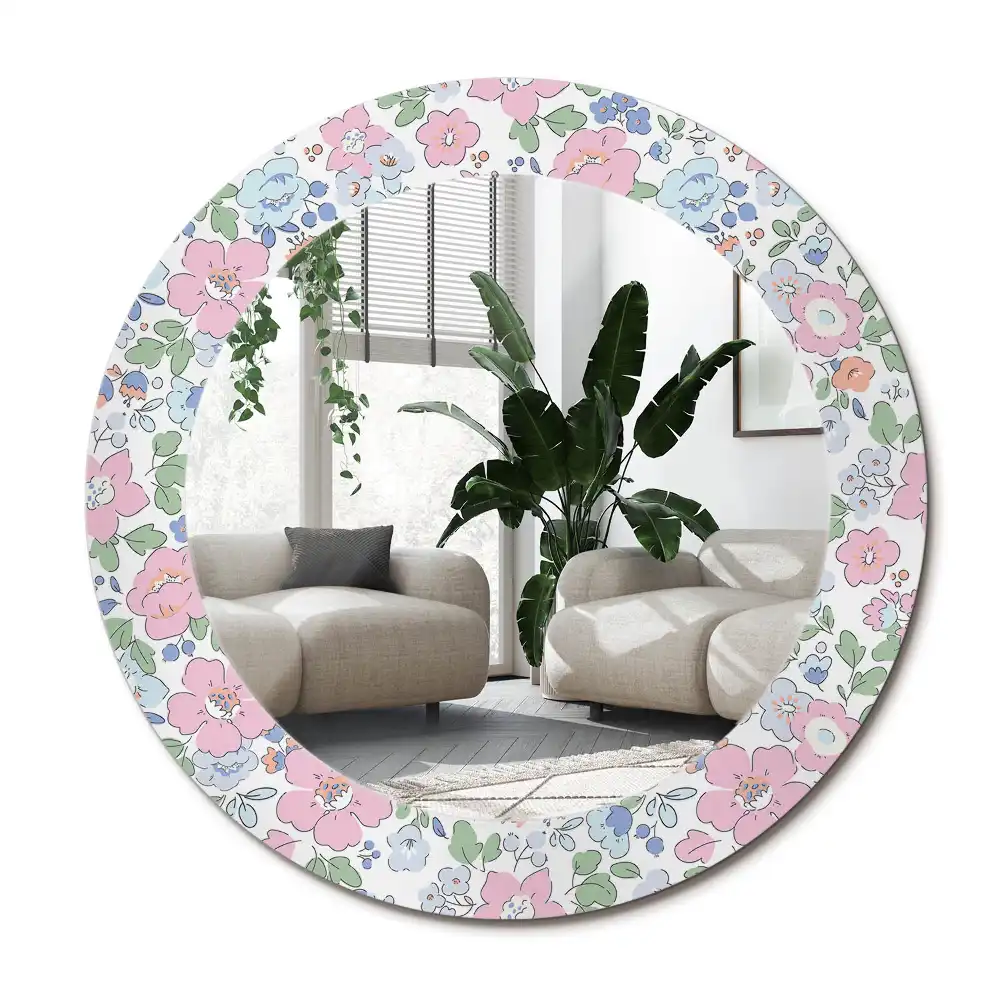 Specchio circolare stampato Fiori colorati