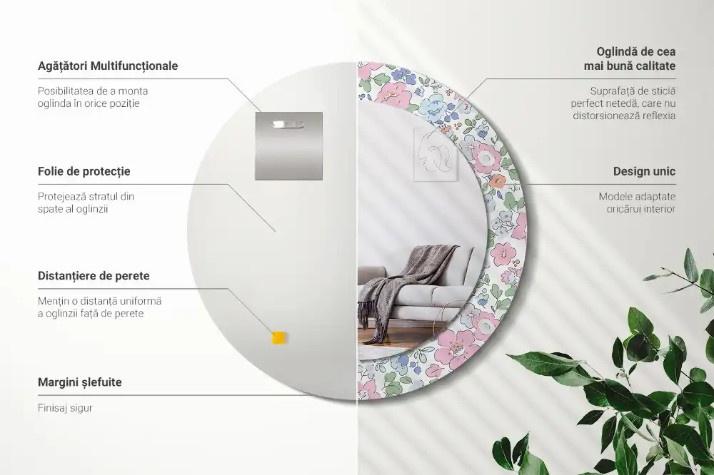 Specchio circolare stampato Fiori colorati