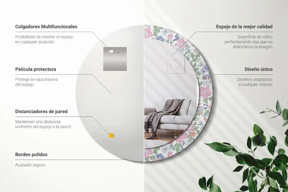 Specchio circolare stampato Fiori colorati