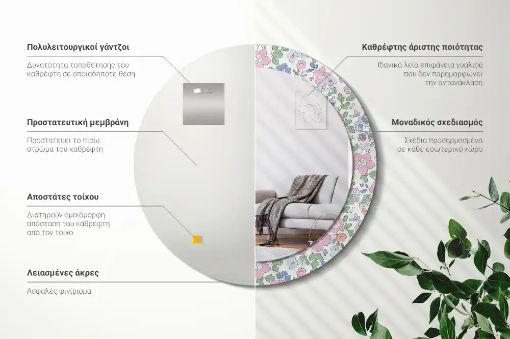 Specchio circolare stampato Fiori colorati