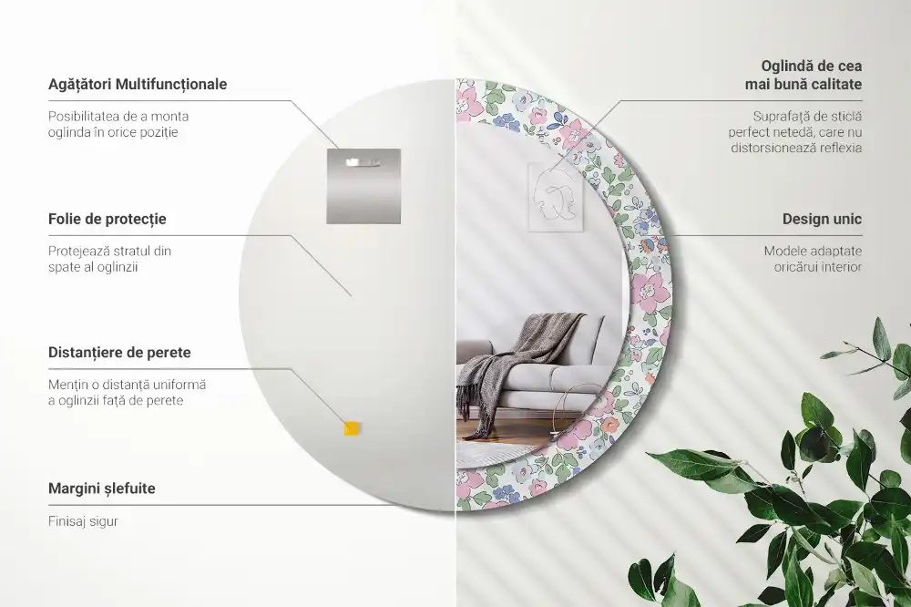 Specchio circolare stampato Fiori colorati