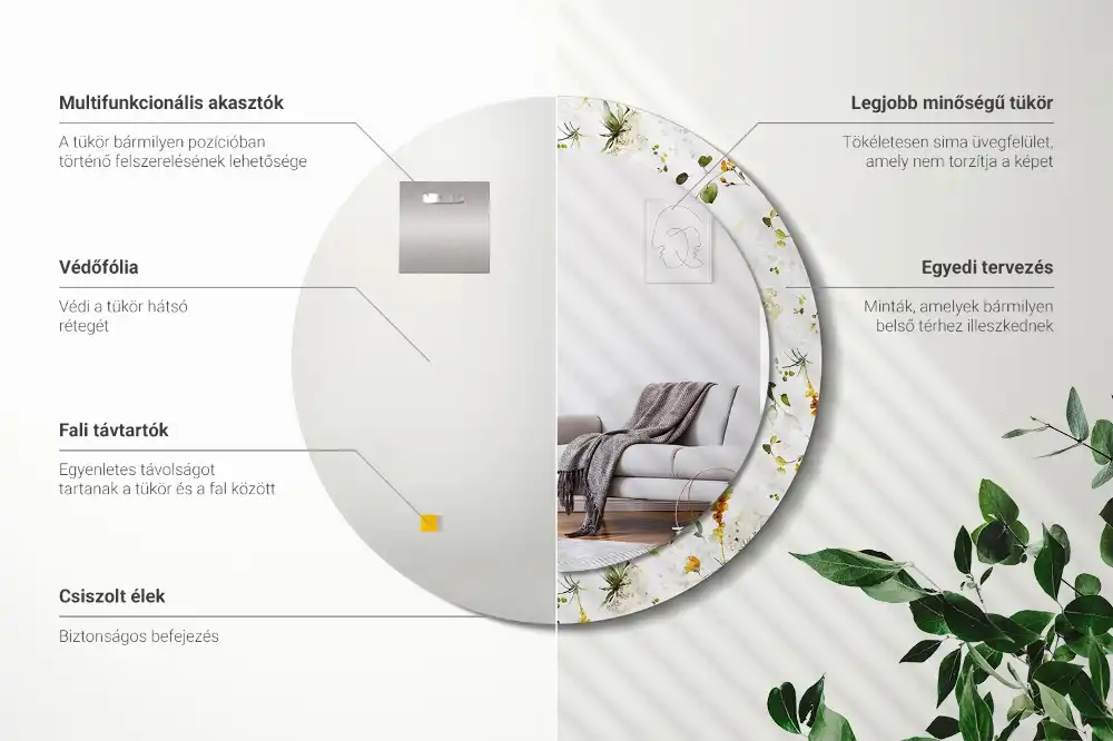 Specchio rotondo con cornice stampata Fiori selvatici