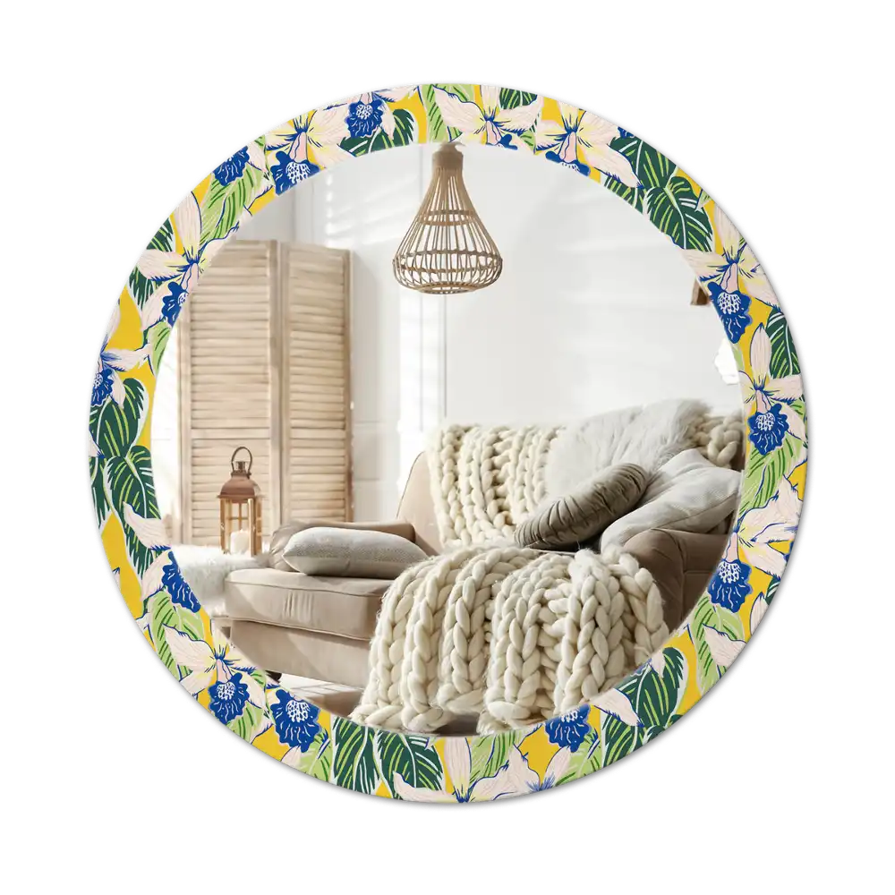 Specchio circolare stampato Orchidee