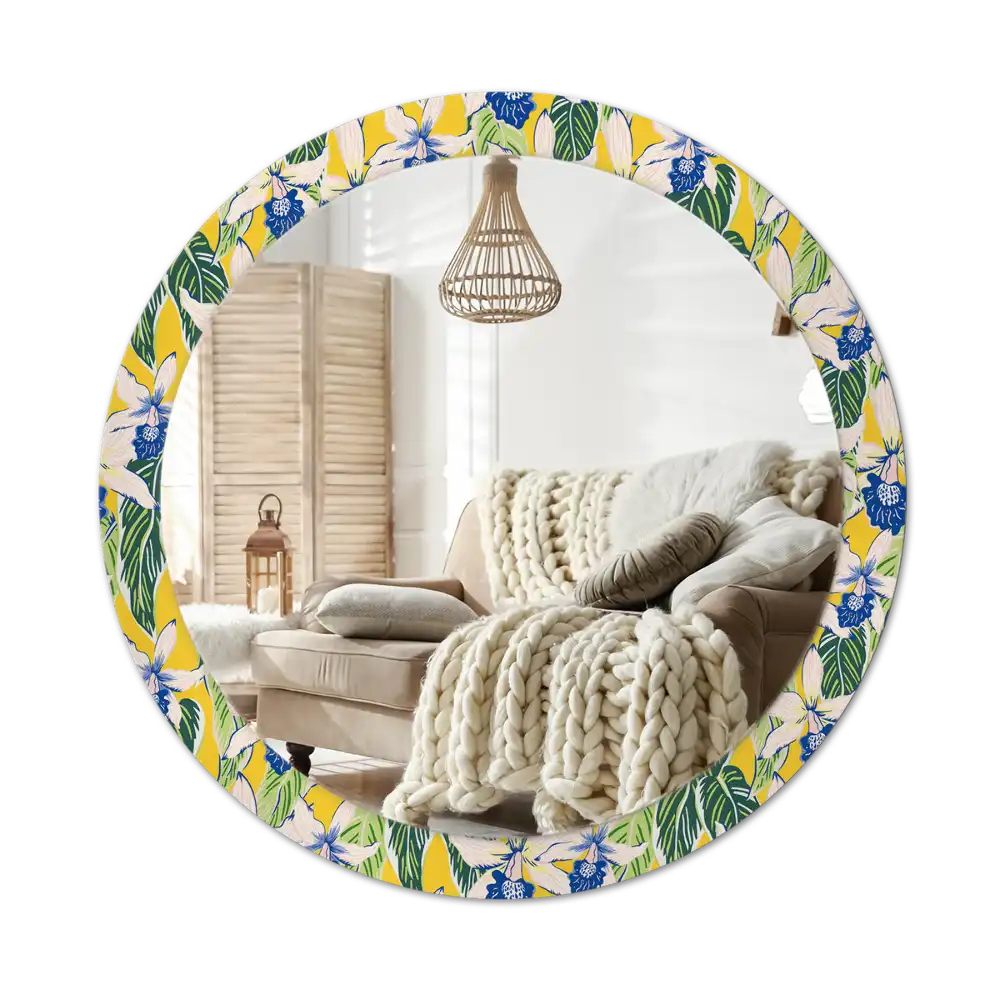Specchio circolare stampato Orchidee