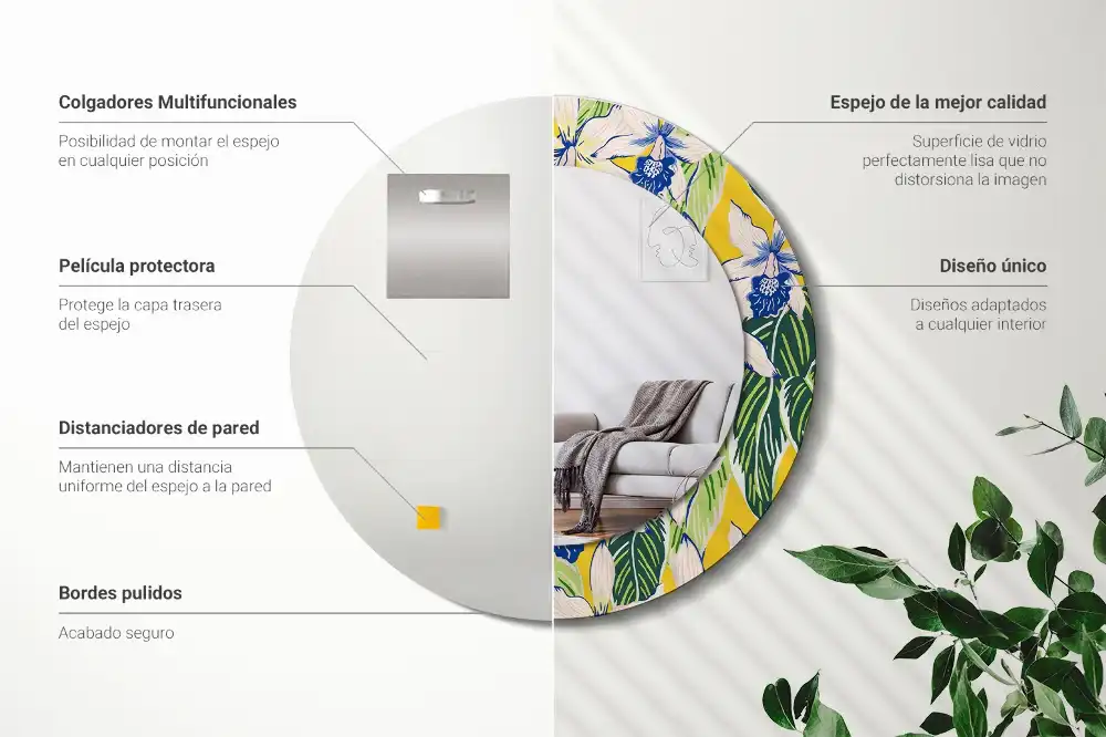 Specchio circolare stampato Orchidee