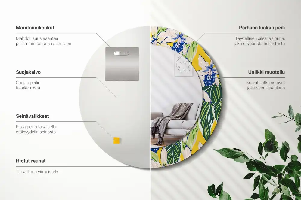 Specchio circolare stampato Orchidee