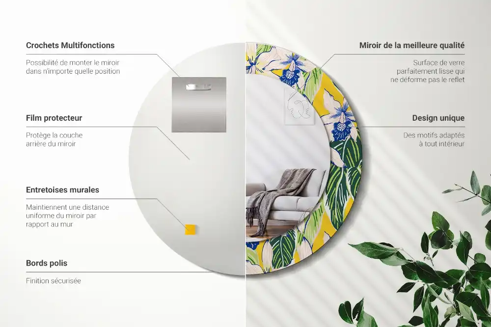 Specchio circolare stampato Orchidee