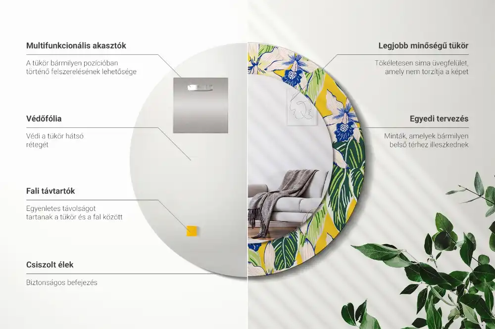 Specchio circolare stampato Orchidee