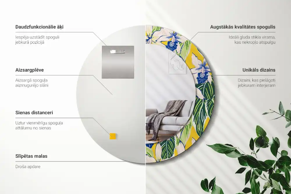 Specchio circolare stampato Orchidee
