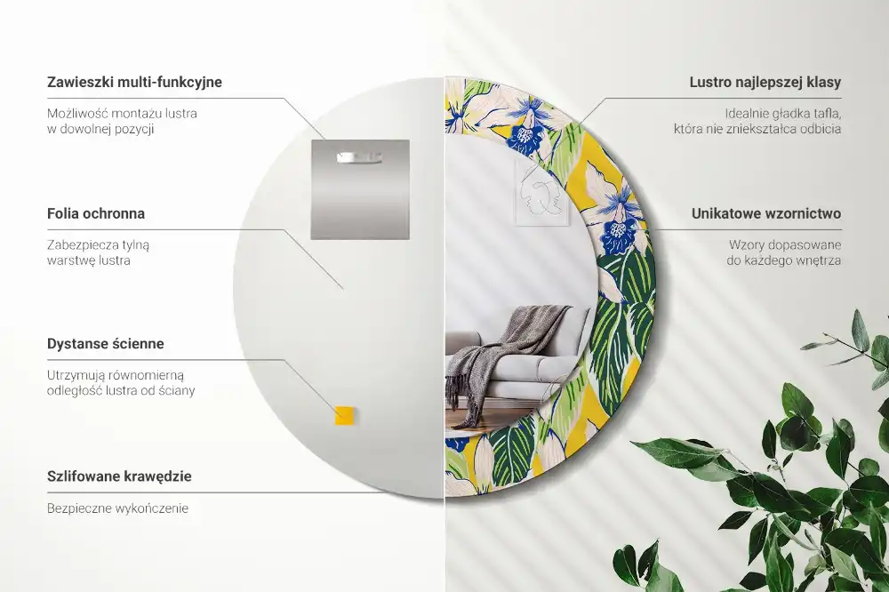 Specchio circolare stampato Orchidee