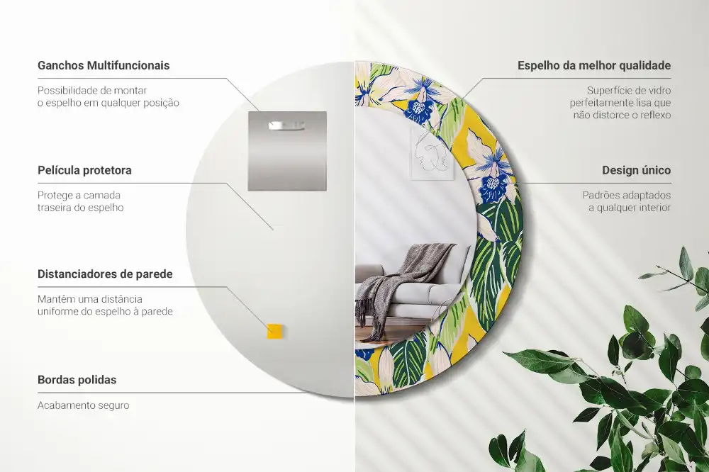 Specchio circolare stampato Orchidee