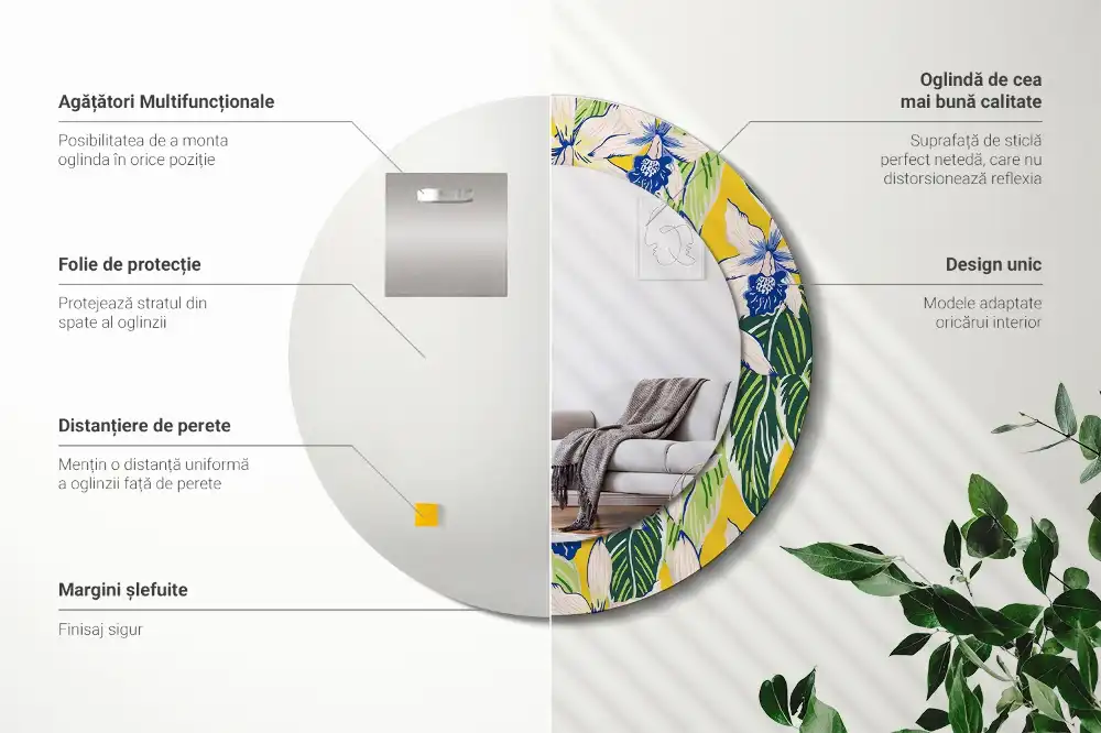 Specchio circolare stampato Orchidee