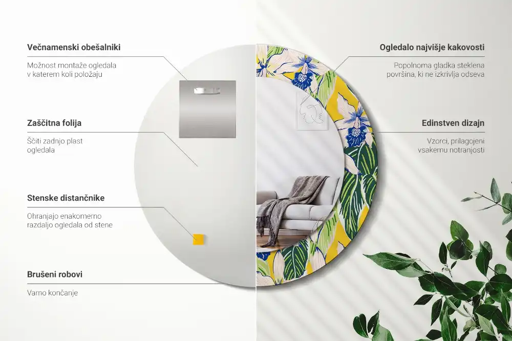 Specchio circolare stampato Orchidee