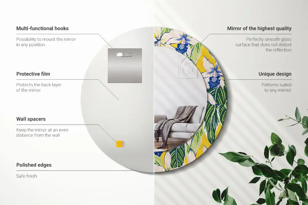 Specchio circolare stampato Orchidee