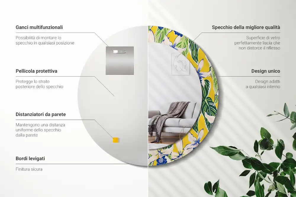 Specchio circolare stampato Orchidee