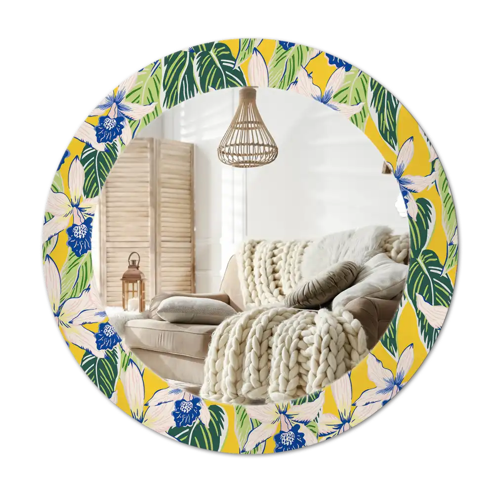 Specchio circolare stampato Orchidee