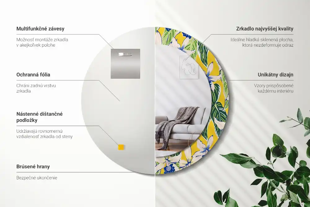 Specchio circolare stampato Orchidee