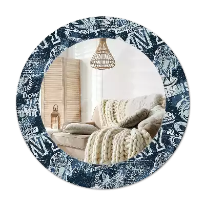 Specchio rotondo con cornice stampata Collage di New York