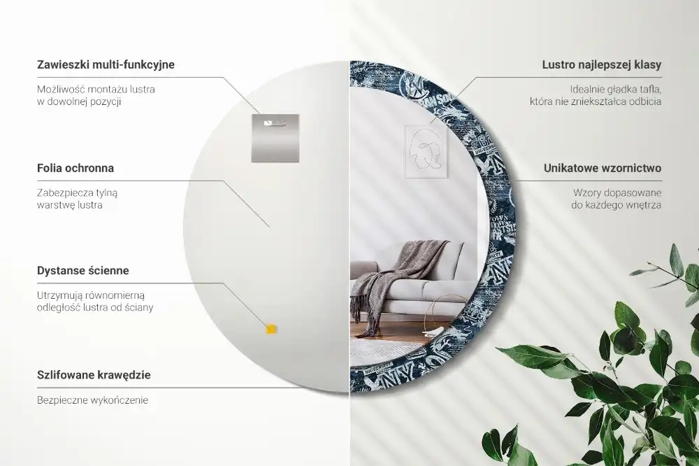 Specchio rotondo con cornice stampata Collage di New York