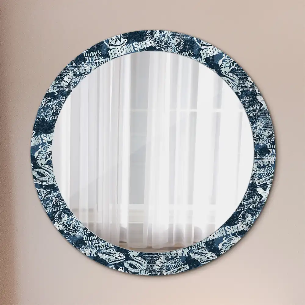 Specchio rotondo con cornice stampata Collage di New York