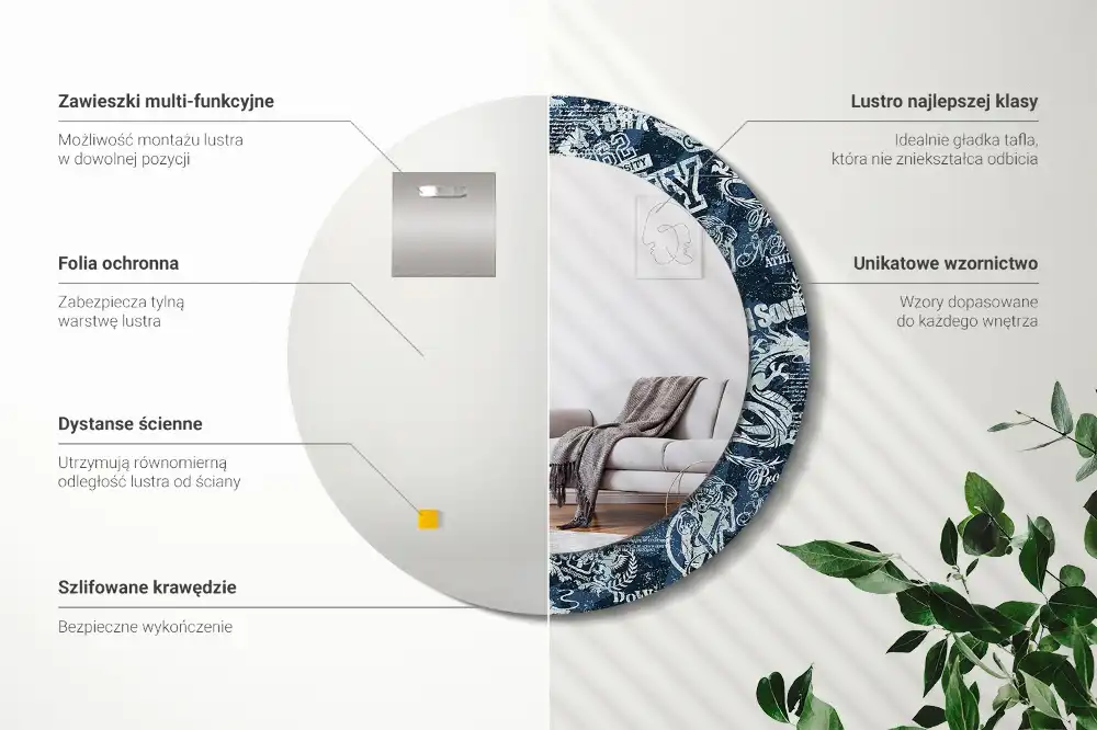 Specchio rotondo con cornice stampata Collage di New York