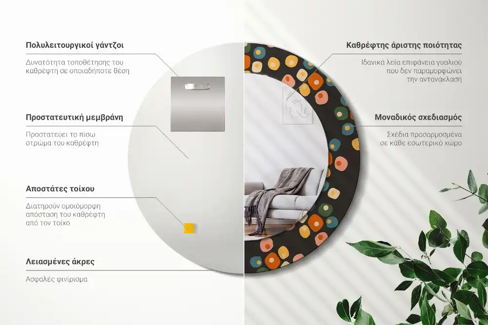 Specchio circolare stampato Puntini di fiori