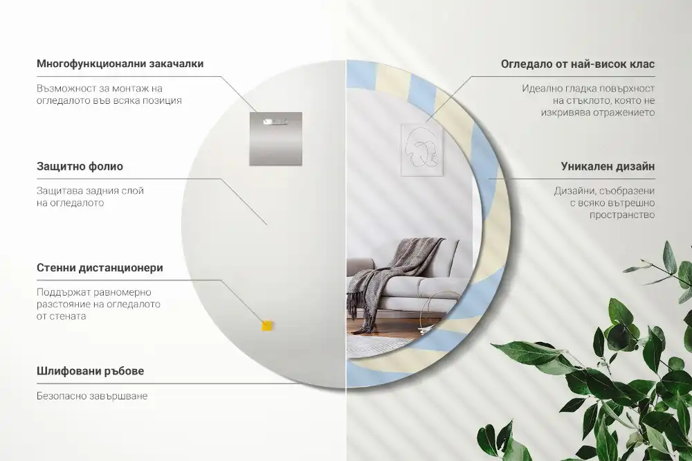 Specchio rotondo con cornice stampata Forma astratta