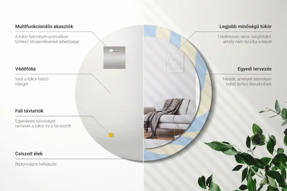 Specchio rotondo con cornice stampata Forma astratta