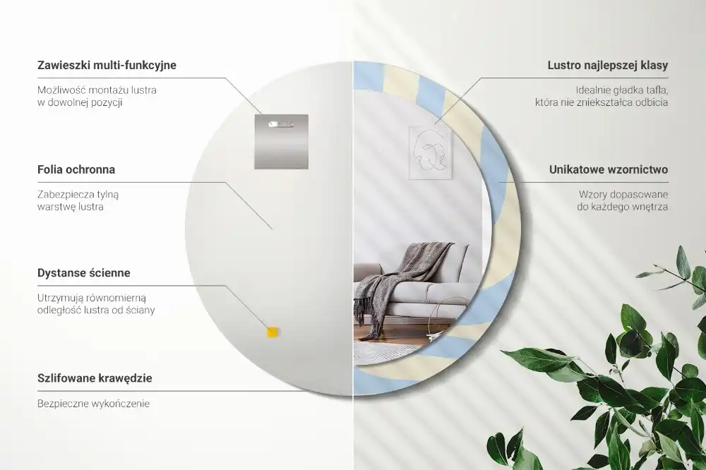 Specchio rotondo con cornice stampata Forma astratta