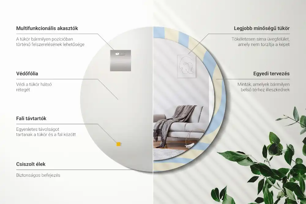 Specchio rotondo con cornice stampata Forma astratta