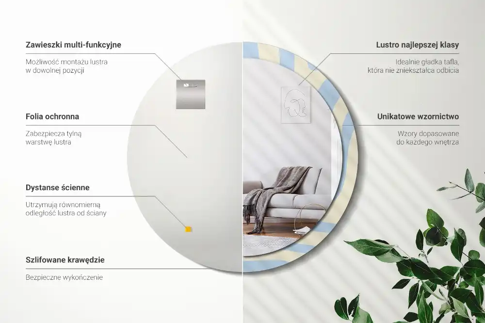 Specchio rotondo con cornice stampata Forma astratta