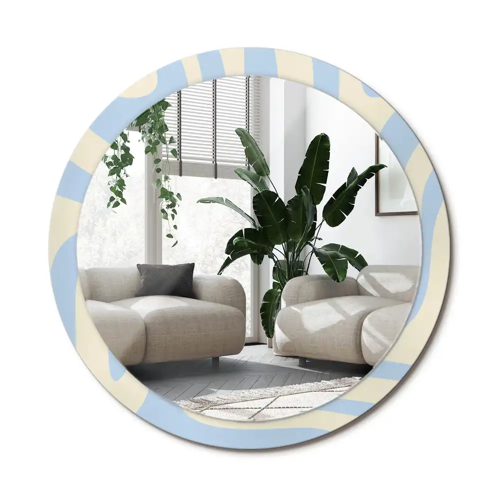 Specchio rotondo con cornice stampata Forma astratta