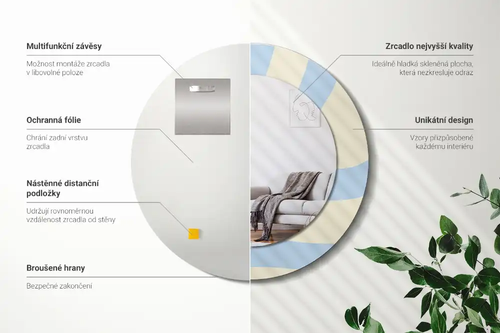 Specchio rotondo con cornice stampata Forma astratta