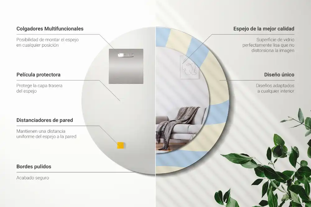 Specchio rotondo con cornice stampata Forma astratta