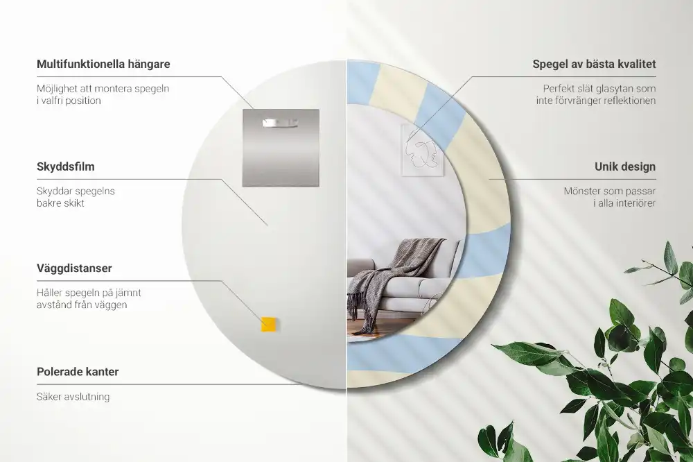 Specchio rotondo con cornice stampata Forma astratta