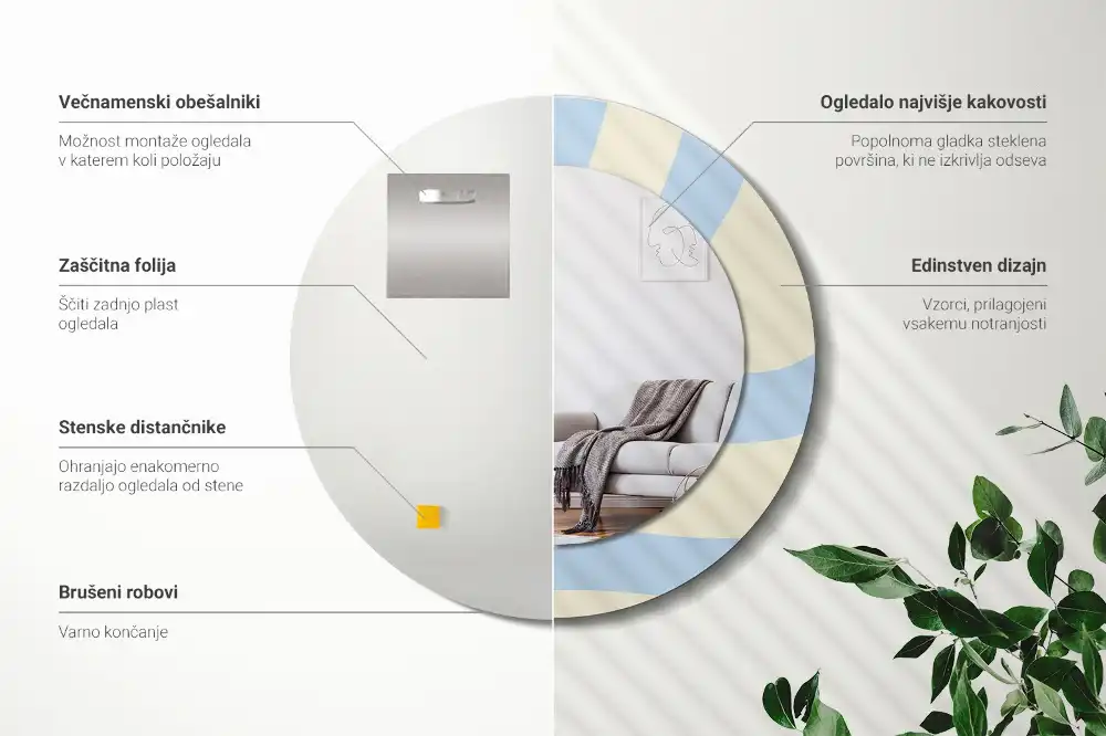 Specchio rotondo con cornice stampata Forma astratta