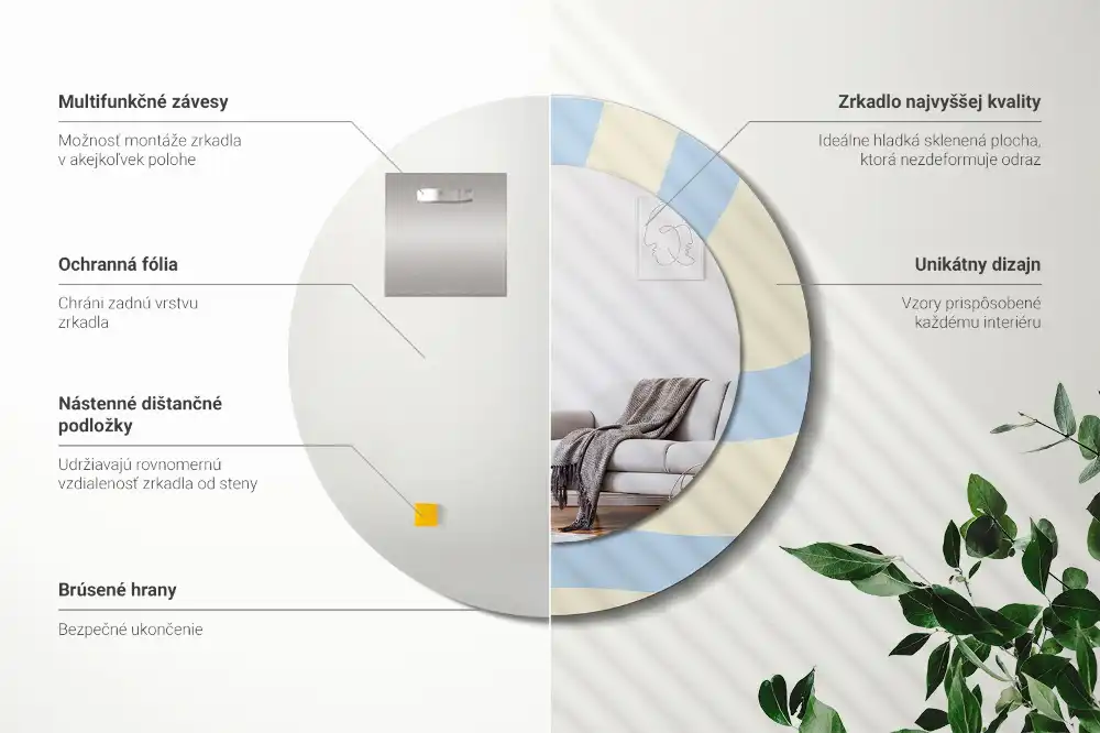 Specchio rotondo con cornice stampata Forma astratta