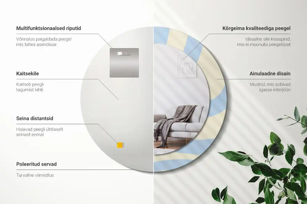 Specchio rotondo con cornice stampata Forma astratta