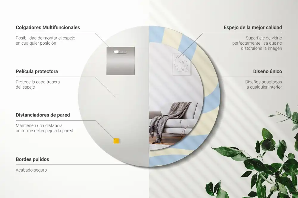 Specchio rotondo con cornice stampata Forma astratta