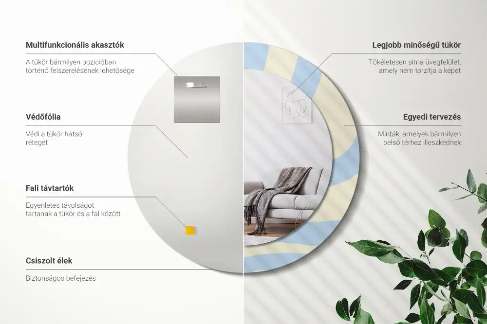 Specchio rotondo con cornice stampata Forma astratta