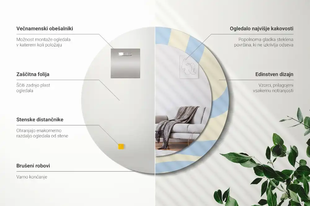 Specchio rotondo con cornice stampata Forma astratta