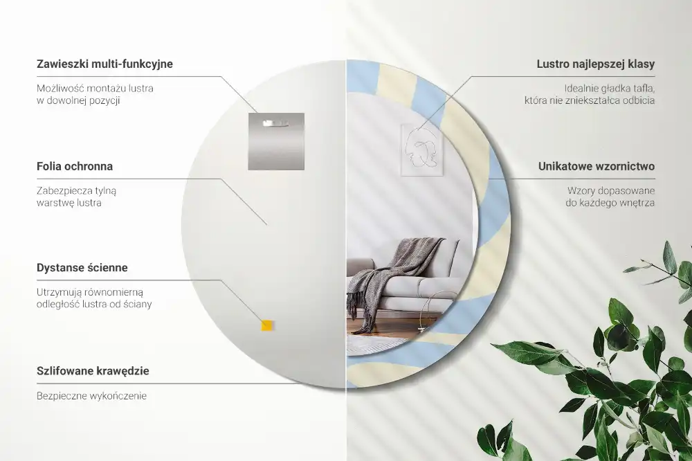 Specchio rotondo con cornice stampata Forma astratta