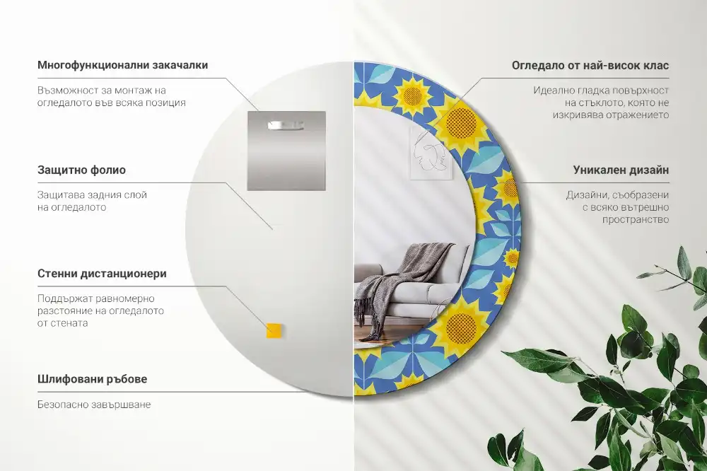 Specchio circolare decoro Girasoli geometrici