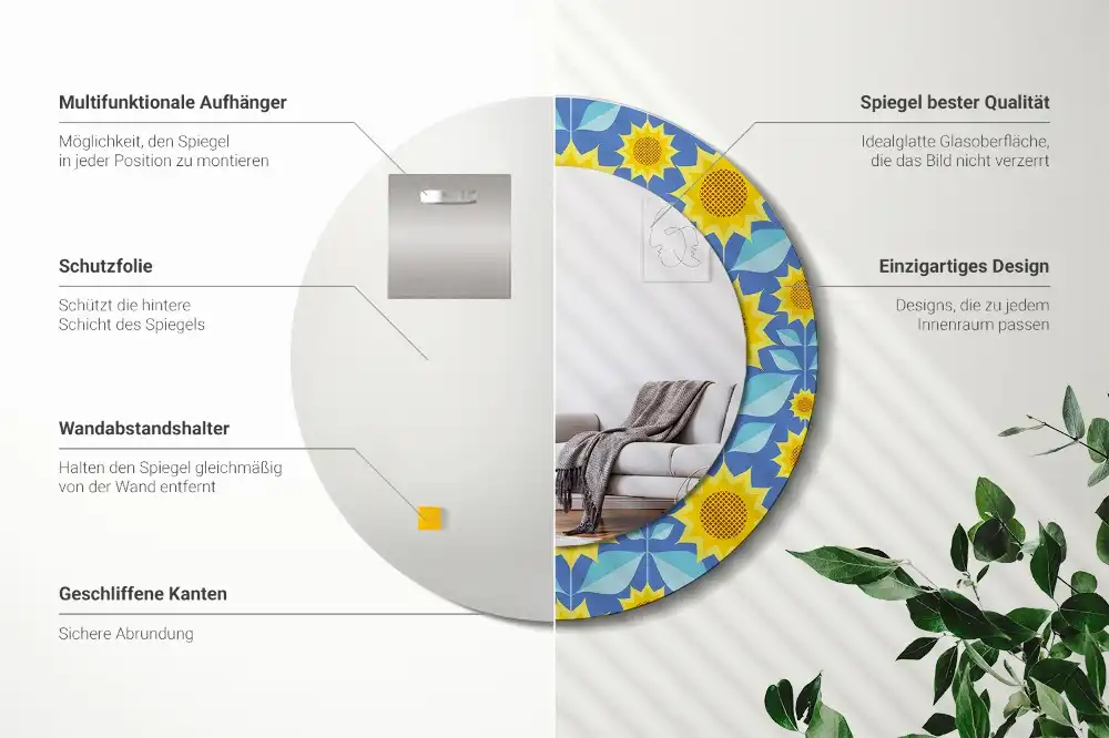 Specchio circolare decoro Girasoli geometrici