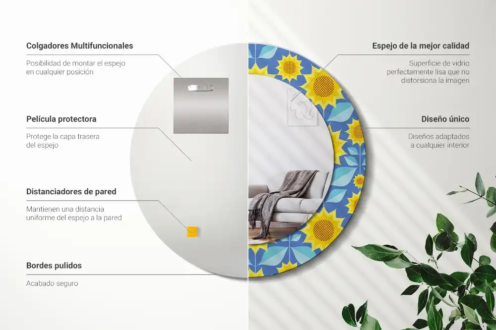 Specchio circolare decoro Girasoli geometrici