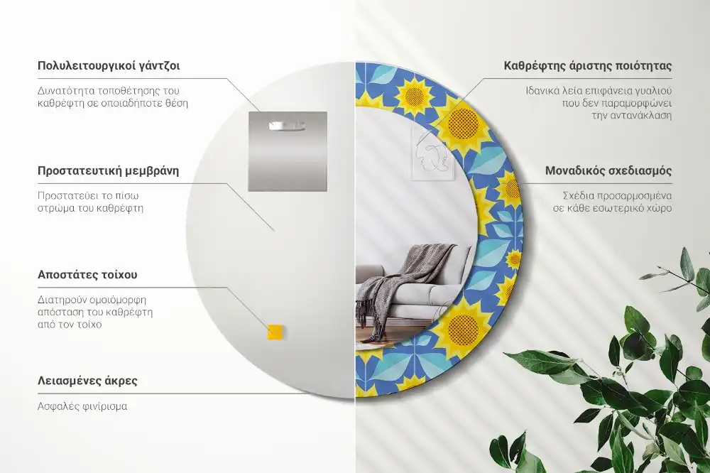 Specchio circolare decoro Girasoli geometrici